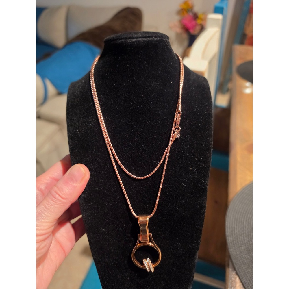 Origami Owl Rose Gold Tone Pave Crystal Circle Pendant Wheat Chain Necklace